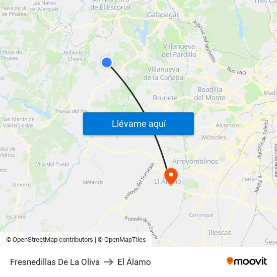 Fresnedillas De La Oliva to El Álamo map