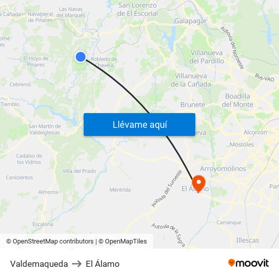Valdemaqueda to El Álamo map