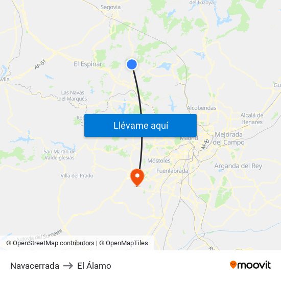 Navacerrada to El Álamo map