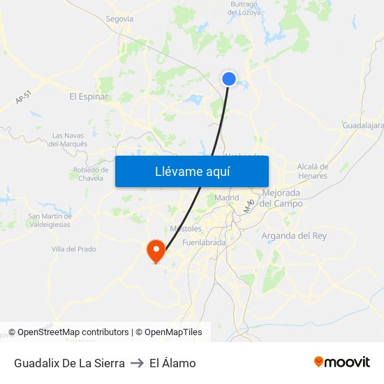 Guadalix De La Sierra to El Álamo map