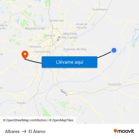 Albares to El Álamo map