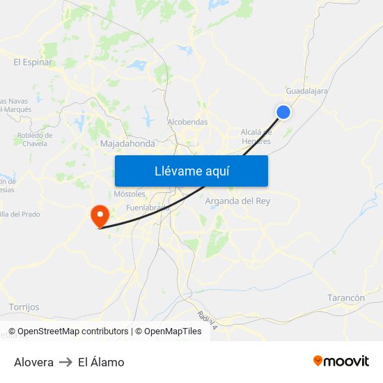 Alovera to El Álamo map