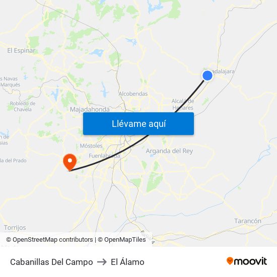 Cabanillas Del Campo to El Álamo map