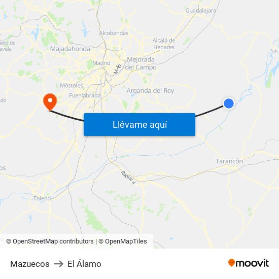 Mazuecos to El Álamo map