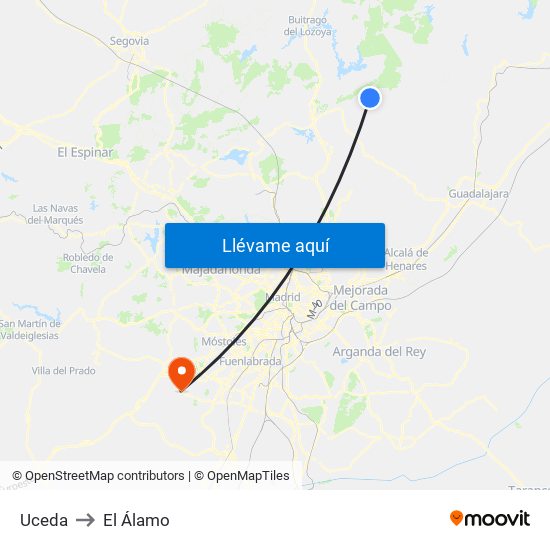Uceda to El Álamo map