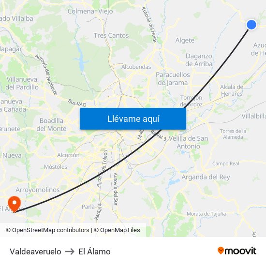 Valdeaveruelo to El Álamo map