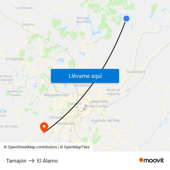 Tamajón to El Álamo map