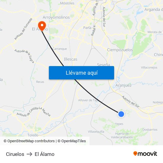 Ciruelos to El Álamo map