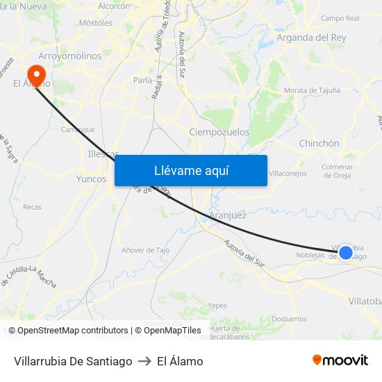 Villarrubia De Santiago to El Álamo map