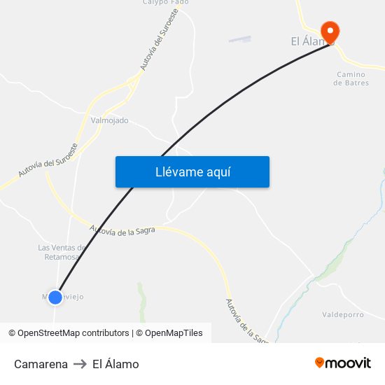 Camarena to El Álamo map