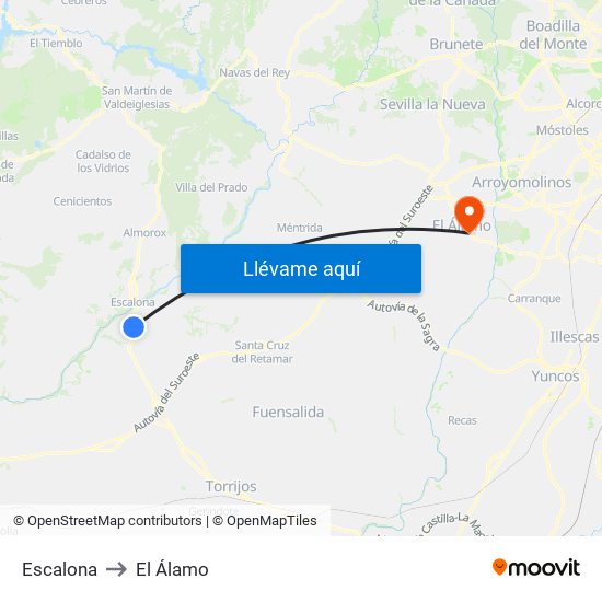 Escalona to El Álamo map
