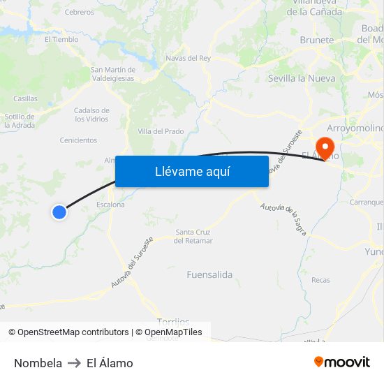 Nombela to El Álamo map