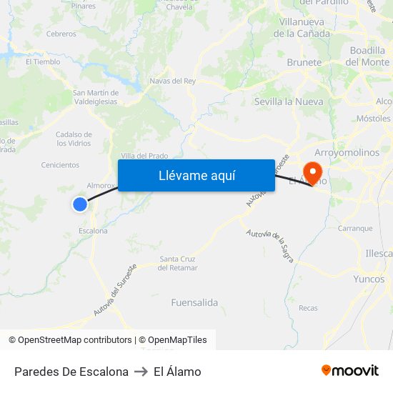 Paredes De Escalona to El Álamo map