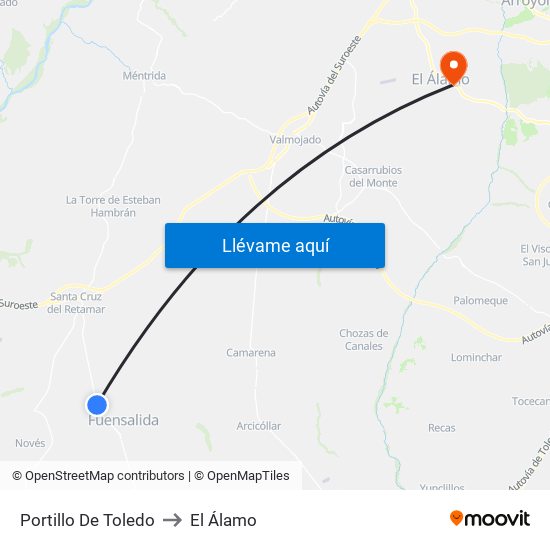 Portillo De Toledo to El Álamo map