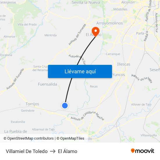 Villamiel De Toledo to El Álamo map