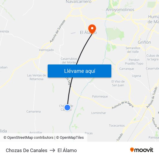 Chozas De Canales to El Álamo map