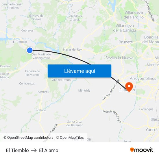 El Tiemblo to El Álamo map