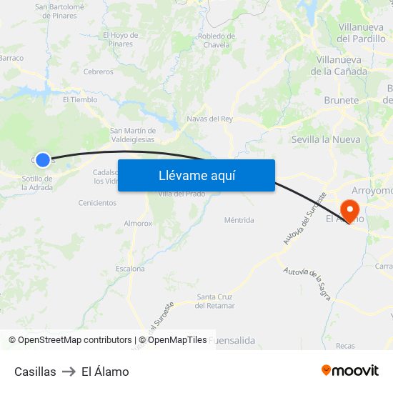 Casillas to El Álamo map