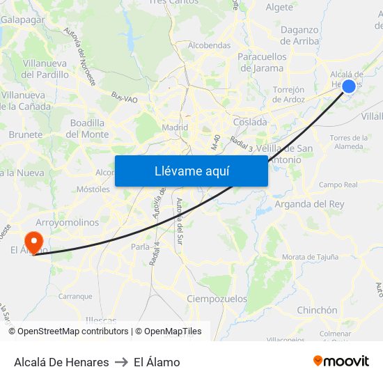 Alcalá De Henares to El Álamo map