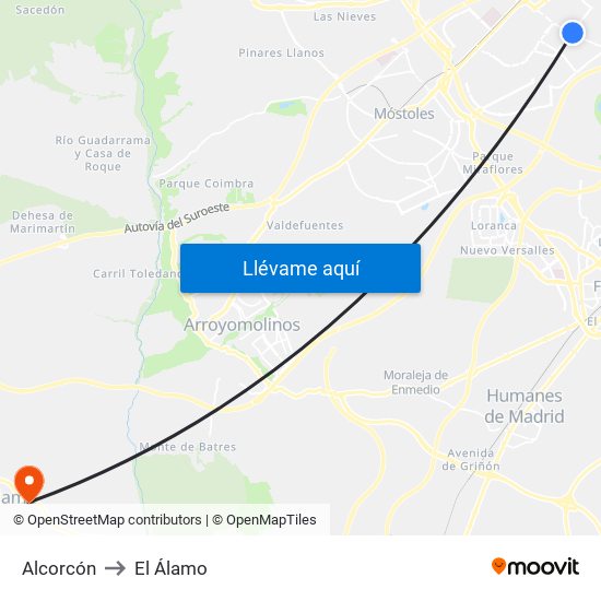 Alcorcón to El Álamo map