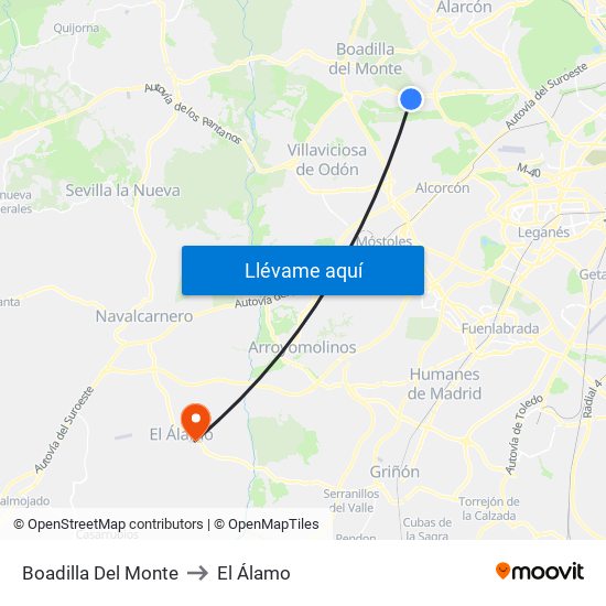 Boadilla Del Monte to El Álamo map