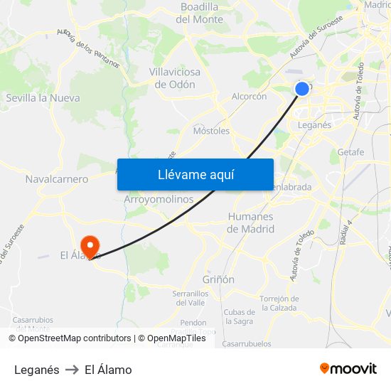 Leganés to El Álamo map