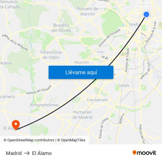 Madrid to El Álamo map