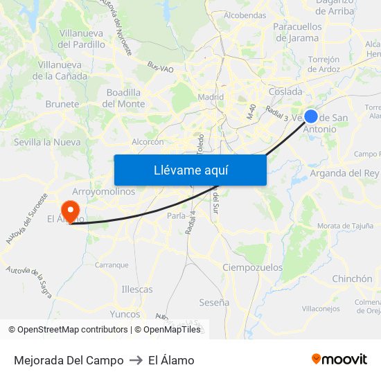 Mejorada Del Campo to El Álamo map