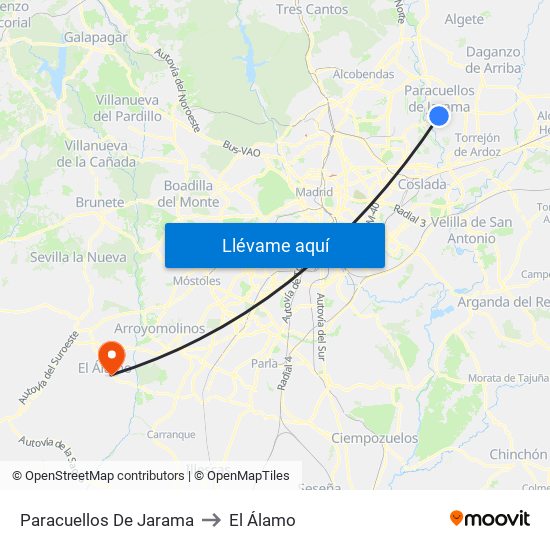 Paracuellos De Jarama to El Álamo map