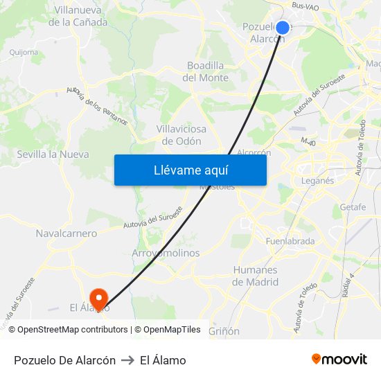 Pozuelo De Alarcón to El Álamo map