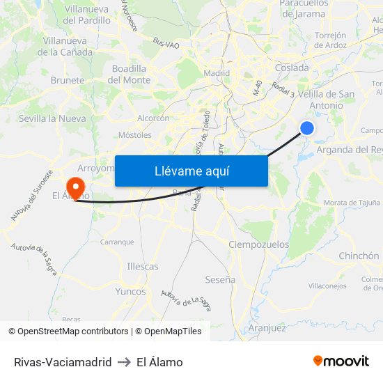 Rivas-Vaciamadrid to El Álamo map