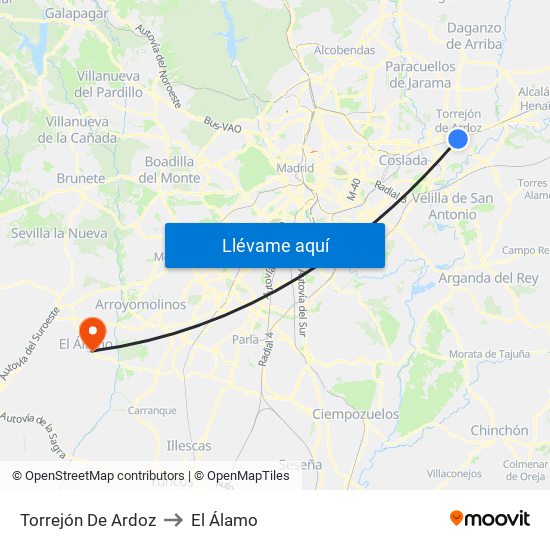 Torrejón De Ardoz to El Álamo map