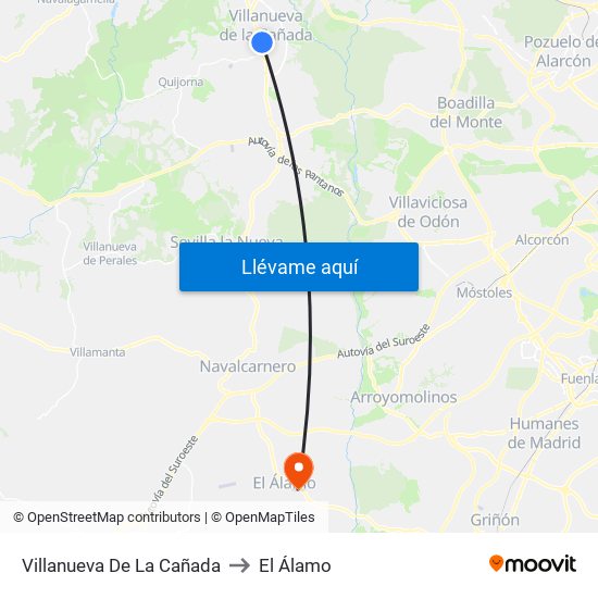 Villanueva De La Cañada to El Álamo map