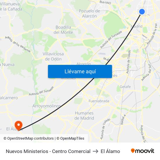 Nuevos Ministerios - Centro Comercial to El Álamo map