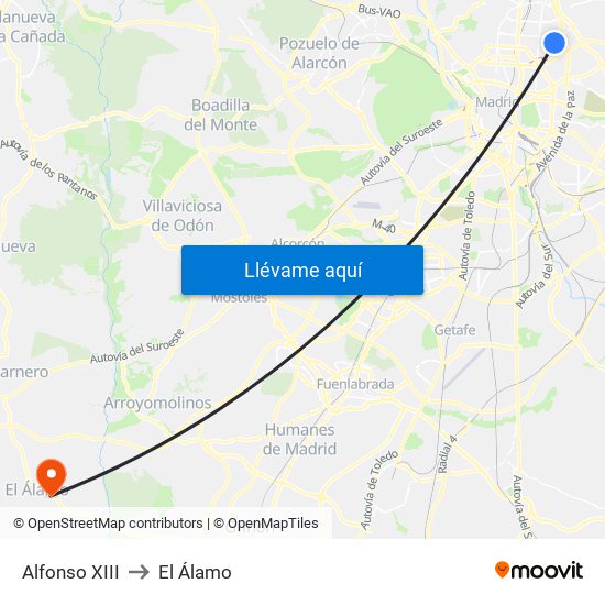 Alfonso XIII to El Álamo map
