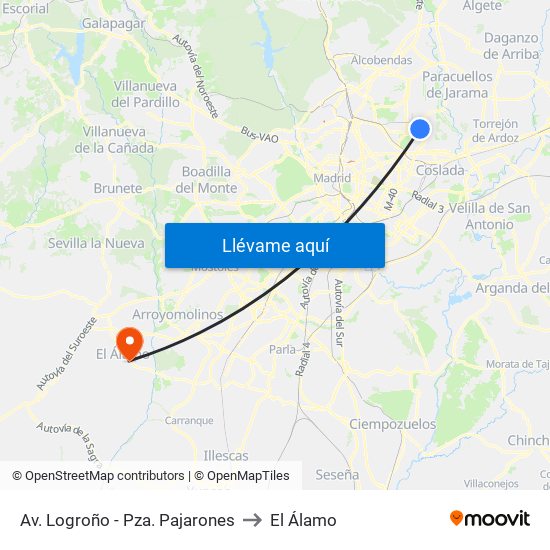 Av. Logroño - Pza. Pajarones to El Álamo map