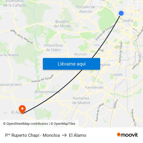 P.º Ruperto Chapí - Moncloa to El Álamo map