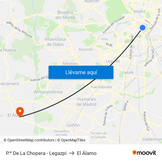 P.º De La Chopera - Legazpi to El Álamo map