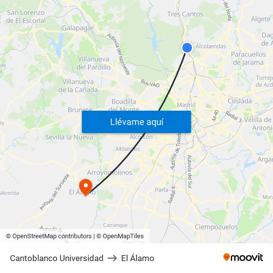 Cantoblanco Universidad to El Álamo map