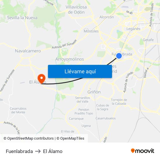 Fuenlabrada to El Álamo map