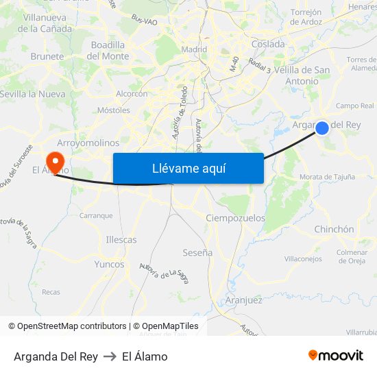 Arganda Del Rey to El Álamo map