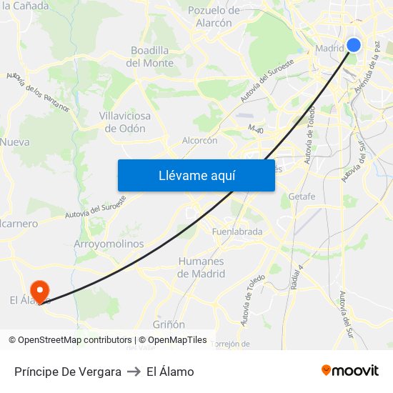 Príncipe De Vergara to El Álamo map