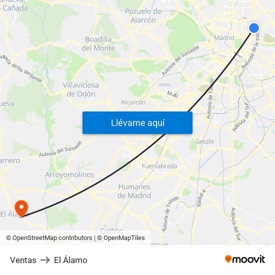 Ventas to El Álamo map