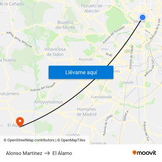 Alonso Martínez to El Álamo map