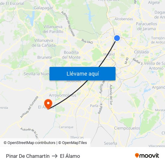 Pinar De Chamartín to El Álamo map