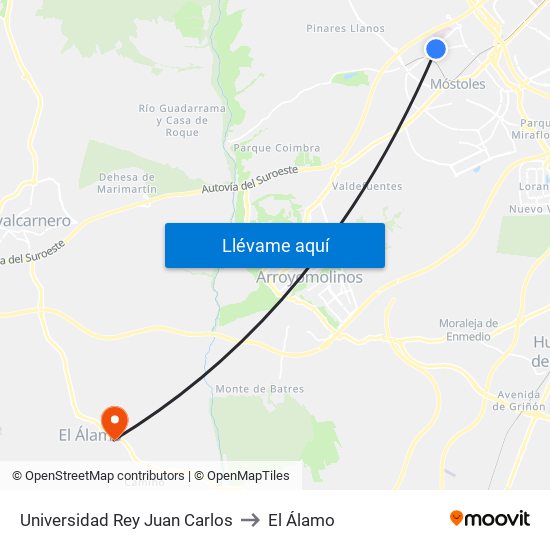 Universidad Rey Juan Carlos to El Álamo map