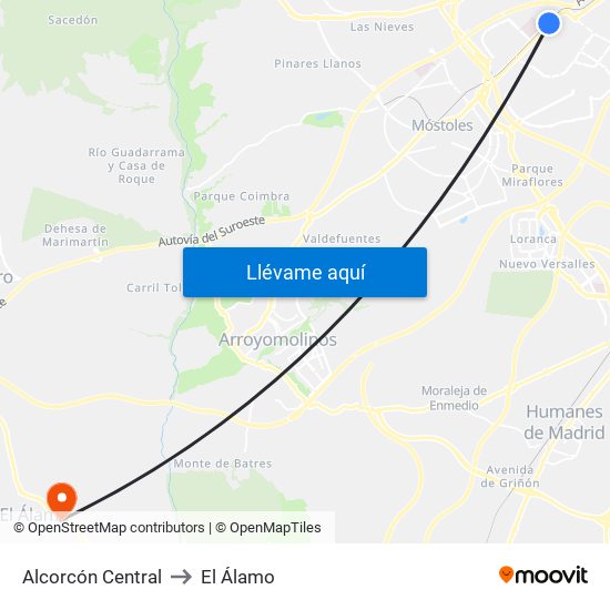 Alcorcón Central to El Álamo map