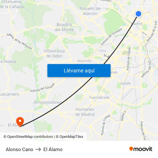 Alonso Cano to El Álamo map