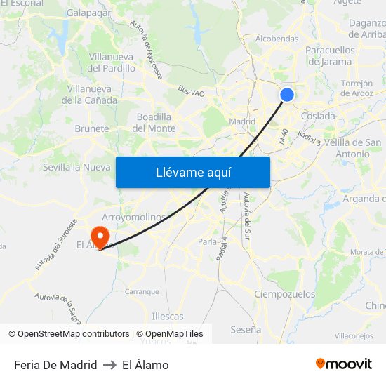 Feria De Madrid to El Álamo map