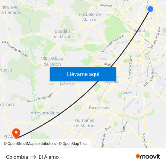 Colombia to El Álamo map
